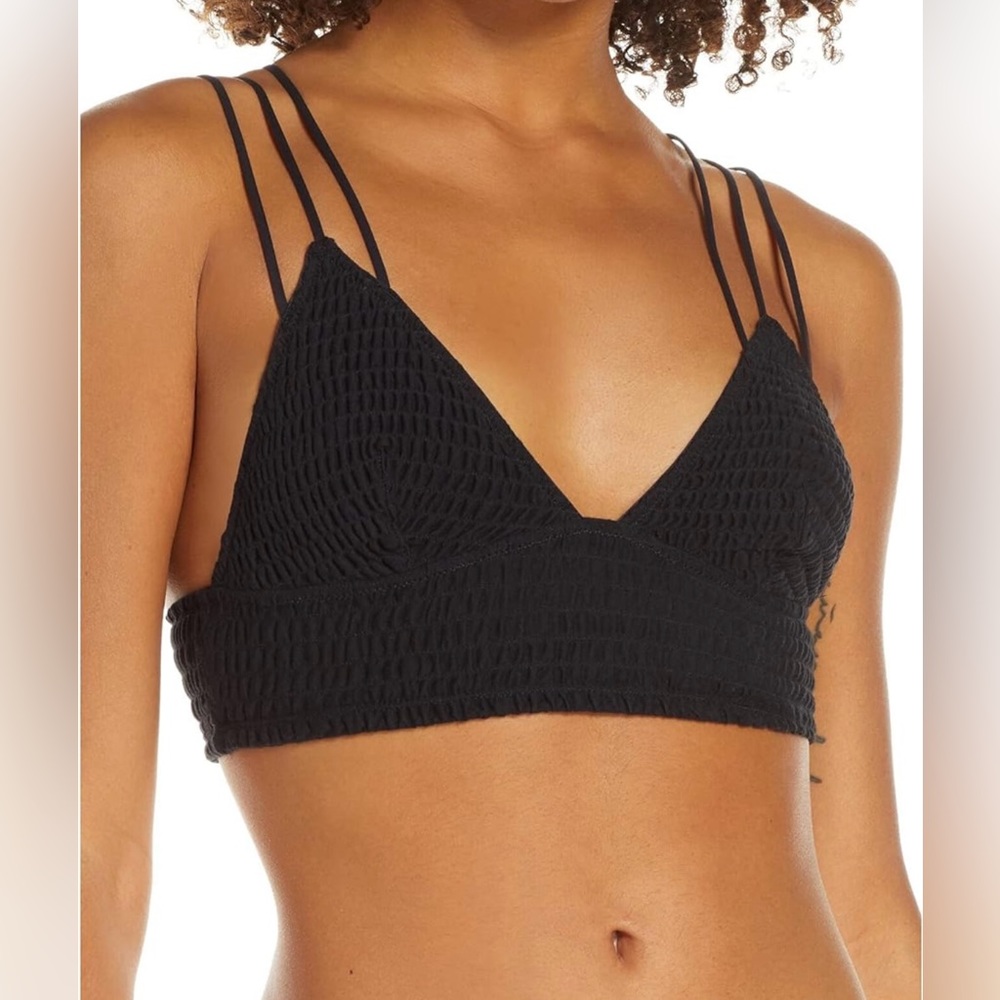 Free People Emmy Smocked Bralette Sz M Black